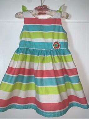 Beebay Sorbet Striped Sundress 12-18M Blue Pink Green Dress  EUC